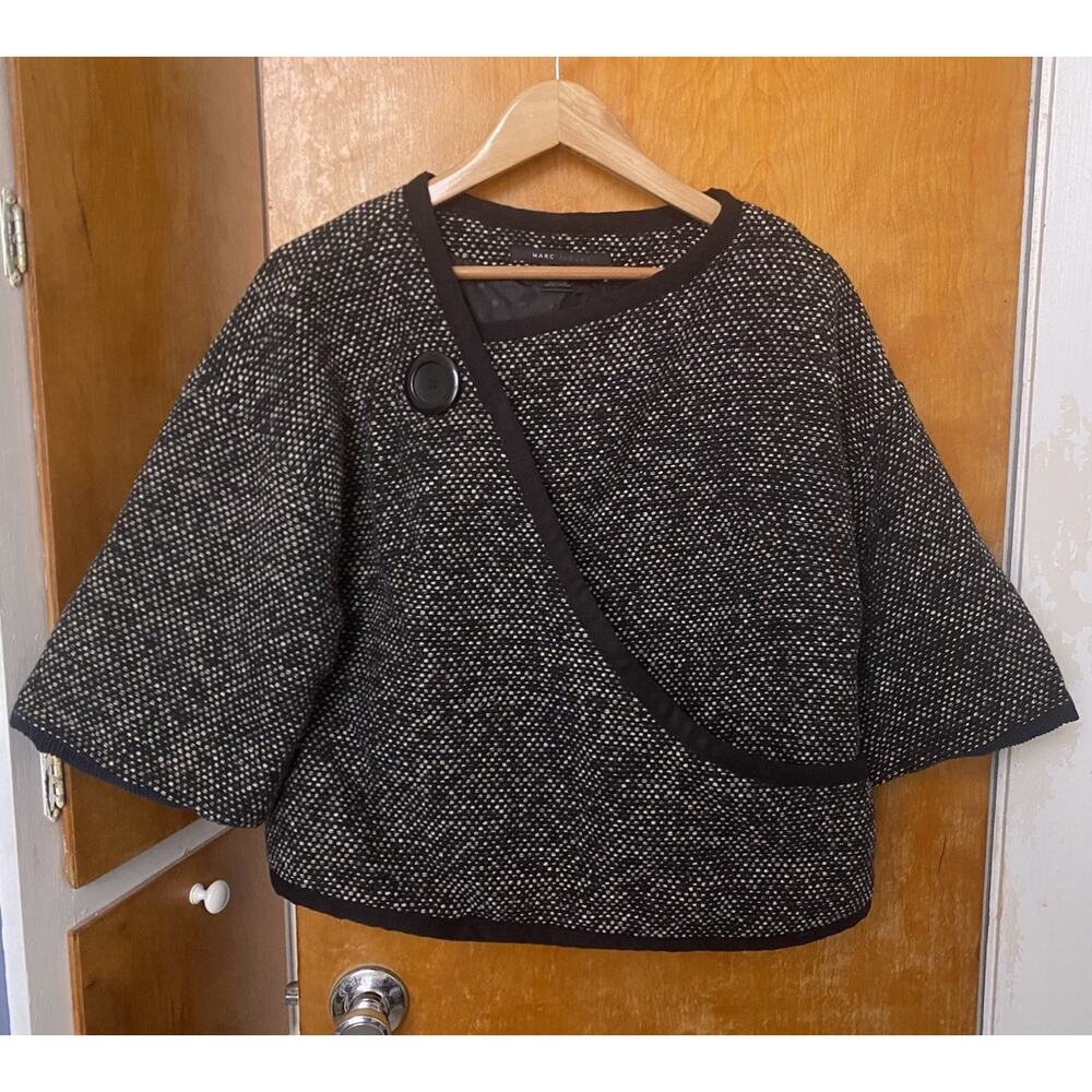 Vintage Y2K Marc Jacobs Black Wool Twee Avant Garde Mod Jacket Wrap Crop size 8